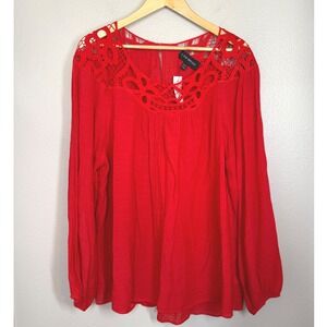 NWT Lane Bryant Light Red Blouse Size 18/20 Long Sleeve Crochet Lace Gauze Flowy